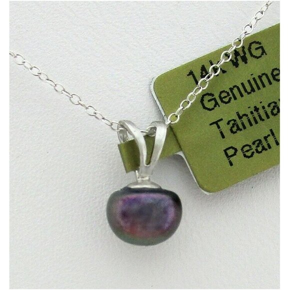 NEW 14kt White Gold Genuine Tahitian Pearl Pendant on Chain  Genuine Tahitian Pearl Pendant 14k White Gold